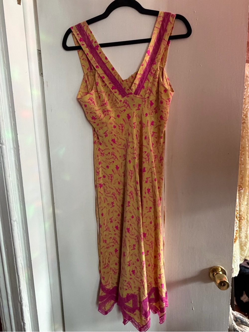RARE vintage 90s Betsey Johnson Slip dress fetish John Willie bizarre print sz6 - Picture 3 of 4